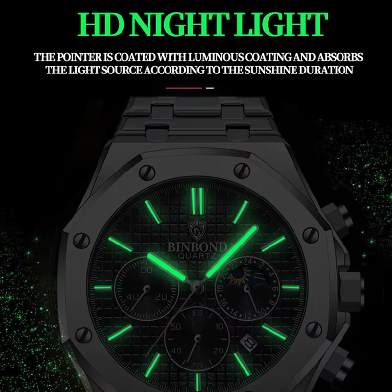 BINBOND qualité hommes montre de luxe haute homme Quartz montre-bracelet étanche lumineux Date en acier inoxydable