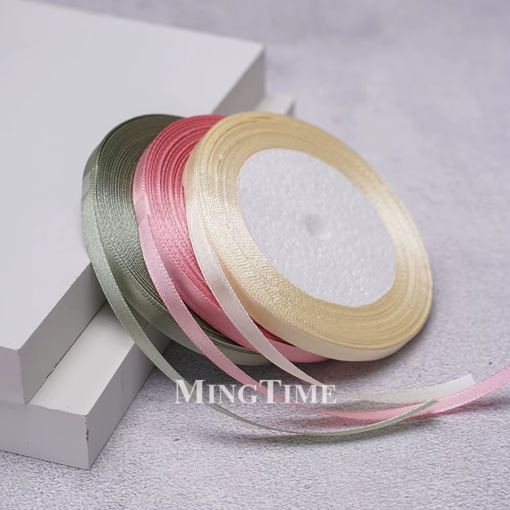 Ruban en Satin 22.8 mètres 6mm 25yards 1/4 pouces, emballage cadeau, nœud artisanal, matériel or vert sauge, décoration de fête de mariage et de noël