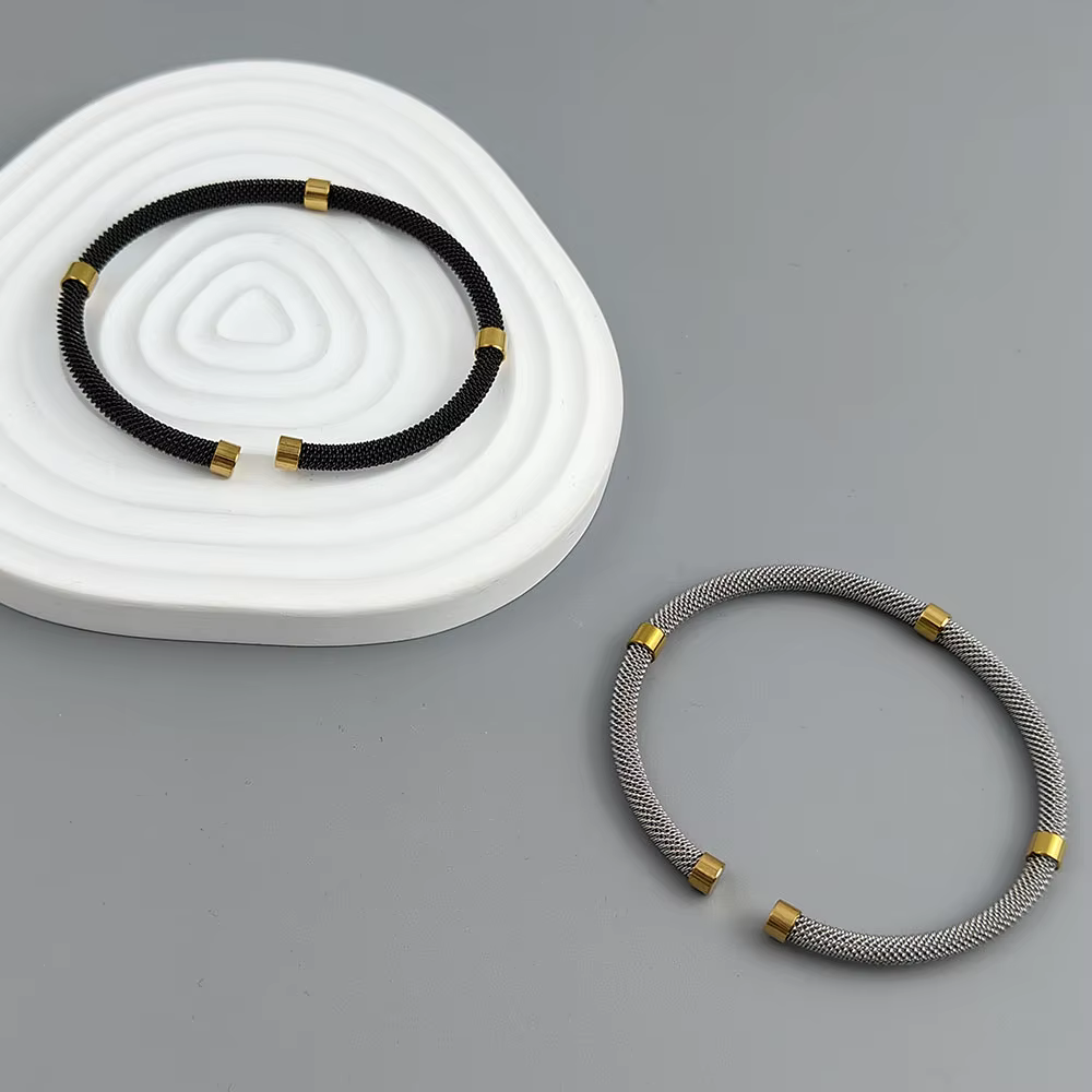 Bracelet en acier inoxydable plaqué or 18 carats, treillis métallique en acier, étanche, haute qualité, cadeau pour femme, couple, nouveau