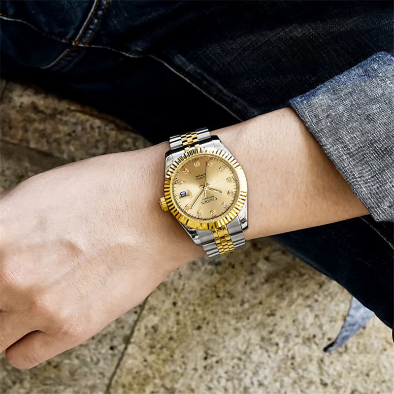 Montre-bracelet mécanique automatique en acier inoxydable pour homme