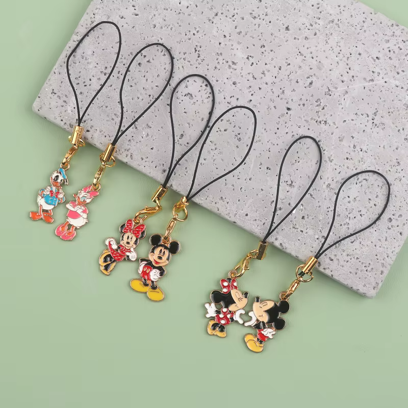 Disney-Pendentif Minnie Cartoon pour enfants, chaîne en alliage, accessoire de suspension SR, sangle de téléphone pour couple, super mignon, continent, étudiant