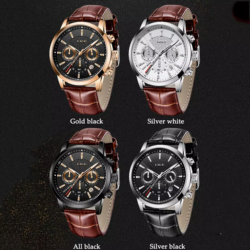 Montre à quartz en cuir étanche pour homme