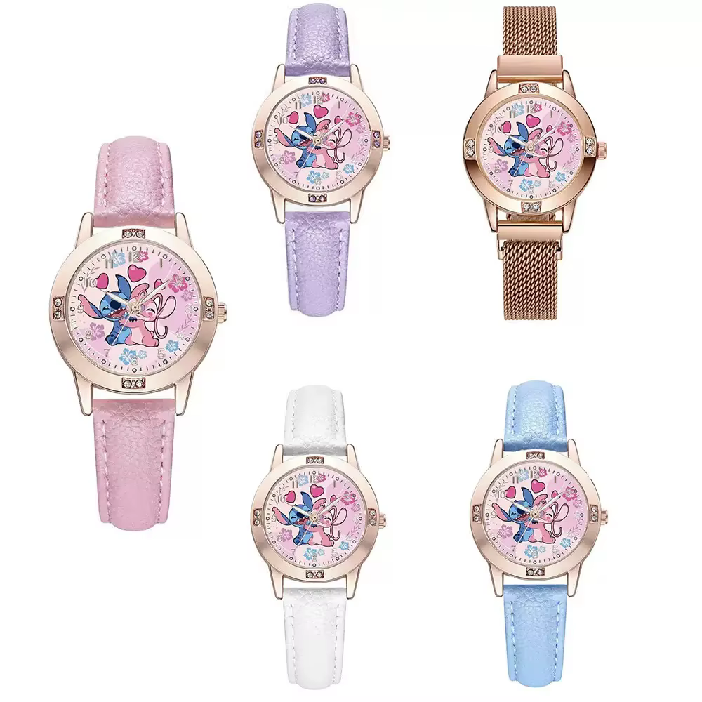 Disney Stitch dames montres diamant cadran bracelet en cuir de haute qualité Quartz femmes montre pour copines vacances