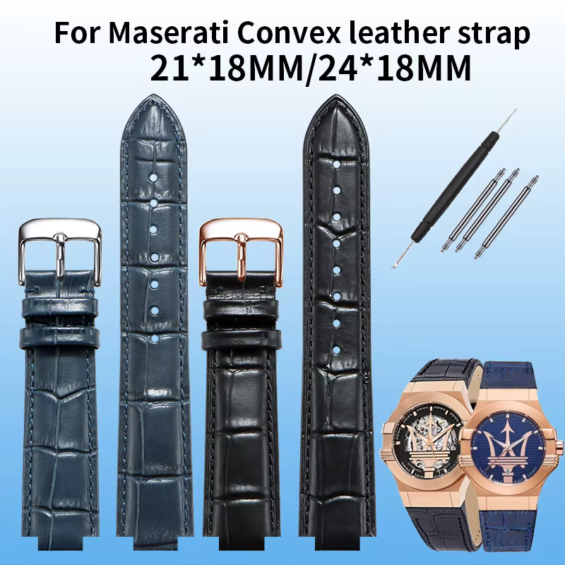Bracelet en cuir convexe pour Maserati Trident R 8821108039 R R 8821108038 21x18mm 24x18mm