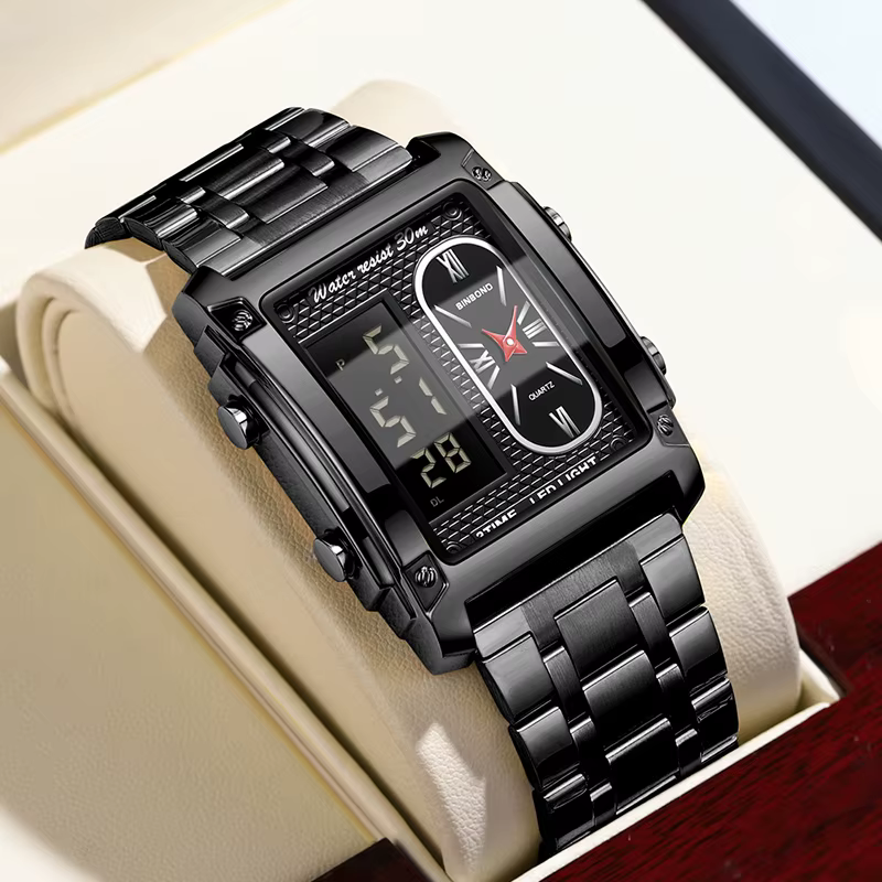 UTHAI H37 mode carré Double écran montre numérique pour hommes léger luxe loisirs sport étanche montre à Quartz pour hommes