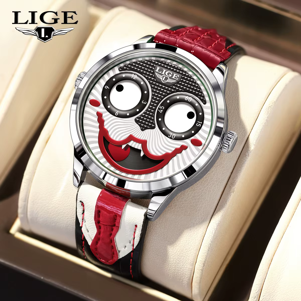 LIGE montre hommes Cool Joker classique montres hommes mode Clown bracelet en cuir étanche Quartz montres pour hommes Reloj Hombre