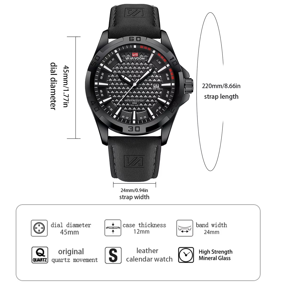 VA VA VOOM hommes Sport décontracté militaire Quartz calendrier montre-bracelet pour homme d'affaires en cuir étanche mâle horloge Relogio Masculin