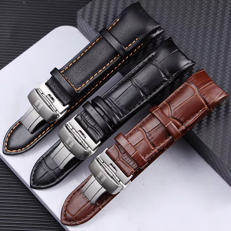 Bracelet de montre en cuir véritable pour homme