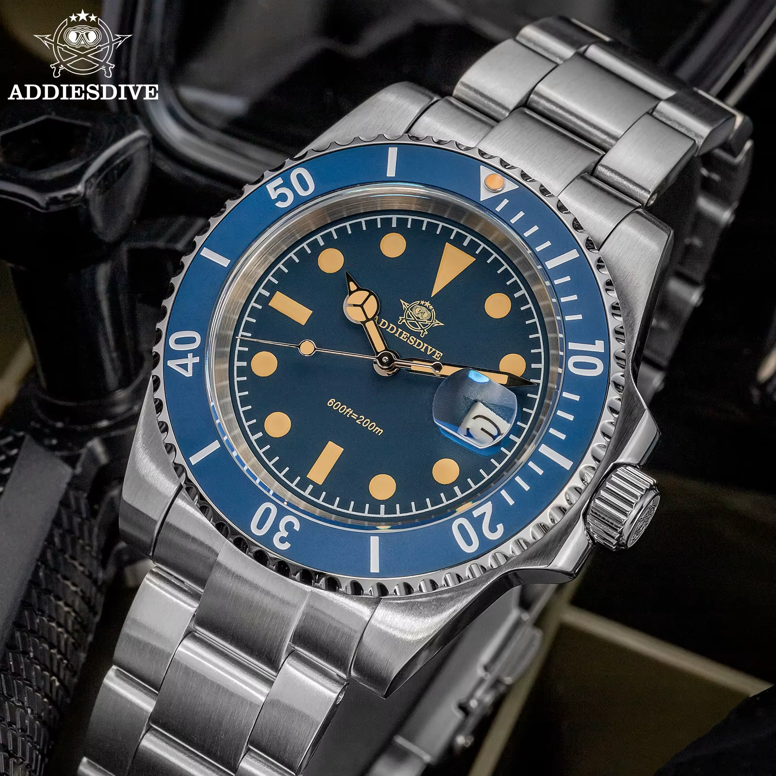 ADDIESDIVE 41mm AD2054 montre pour hommes plongée mouvement à Quartz japonais 200m étanche 316L acier inoxydable lunette en céramique lumineuse