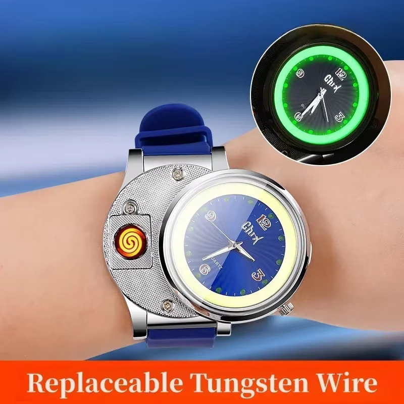 Montre allume-cigare 2 en 1, montre-bracelet coupe-vent en tungstène, chargeur USB, montre de sport pour garçons, allume-cigare, cadeaux