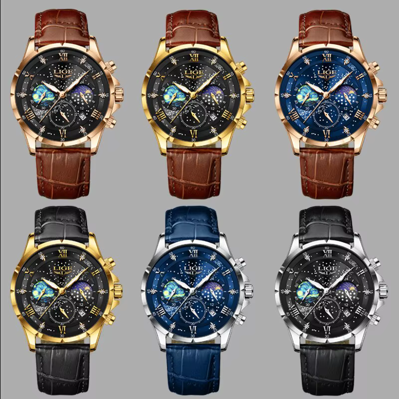Montre de sport en cuir véritable pour homme