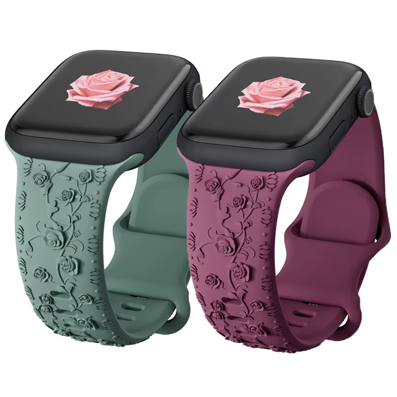 Bracelet en silicone gravé floral pour Apple Watch Band