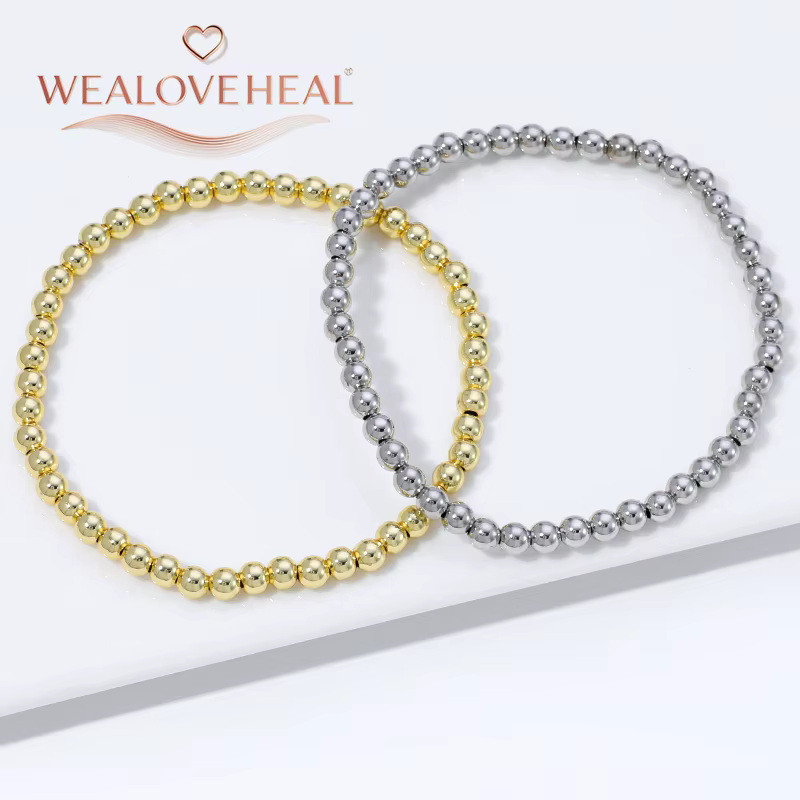 Bracelet extensible classique en laiton plaqué or 18 carats avec perles rondes, bracelet élastique lisse et délicat, style unisexe, bijou de main simple