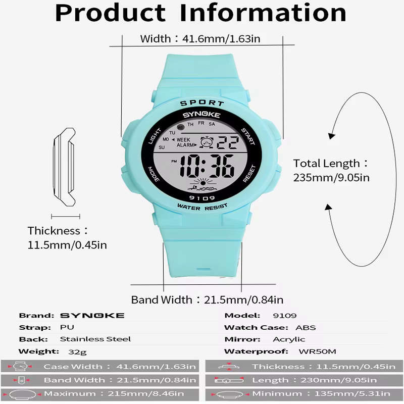 Synoke-Montre-bracelet numérique LED étanche pour femme