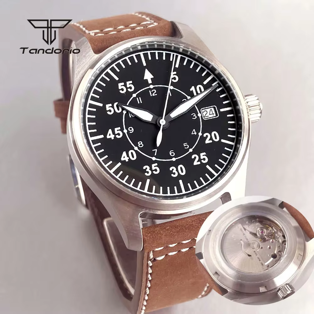 Tandorio 39mm pilote montre automatique de plongée pour hommes AR saphir Miyota8215/PT5000 Movt montre-bracelet mécanique en acier 20BAR vert Lume
