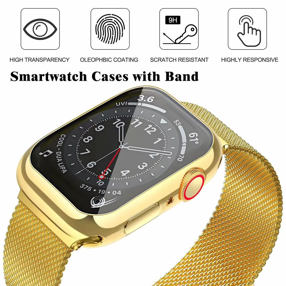 Boucle milanaise + étui pour bracelets de montre Apple 45mm 44mm 38mm-42mm 41/40mm bracelet magnétique en métal iwatch série 9 8 7 6 5 4 3 SE