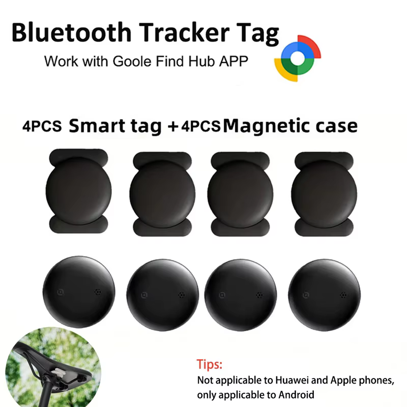 Air Tags - Balise intelligente Android, traceur Bluetooth avec étui de protection magnétique, compatible avec l'application Google Find My Device pour vélo