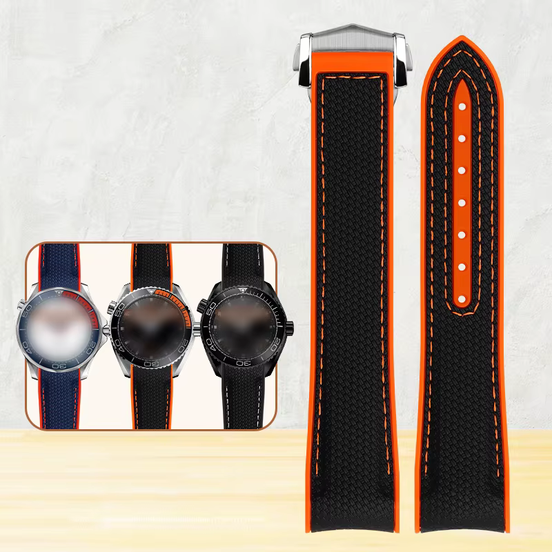 Bracelet de montre en caoutchouc pour Omega Planet Ocean 600 Quarter Orange Seamaster 300