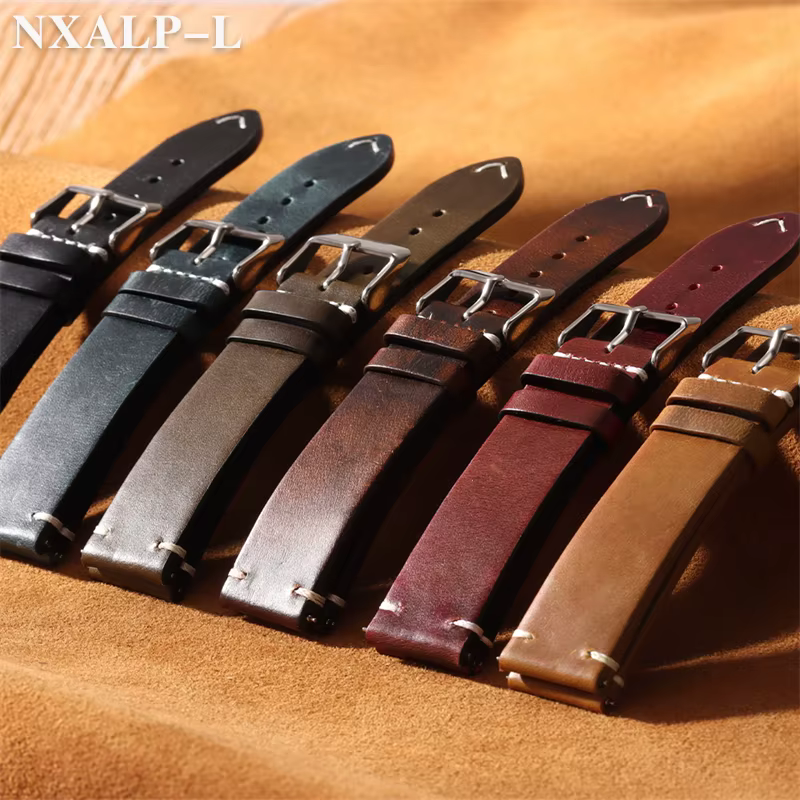 Bracelet de montre Vintage en cuir de cire d'huile pour Omega