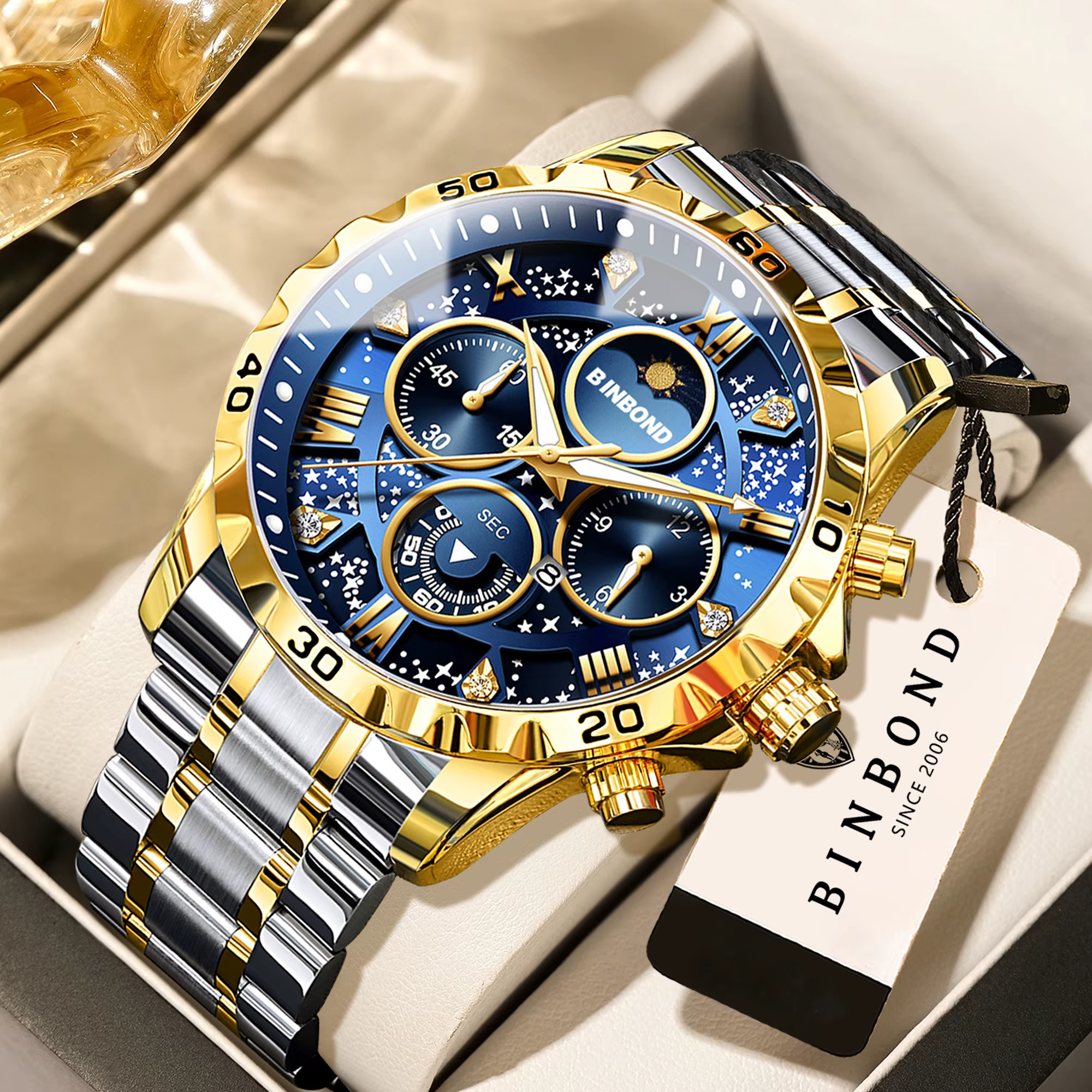 Montres à quartz de marque originale BINBOND pour hommes