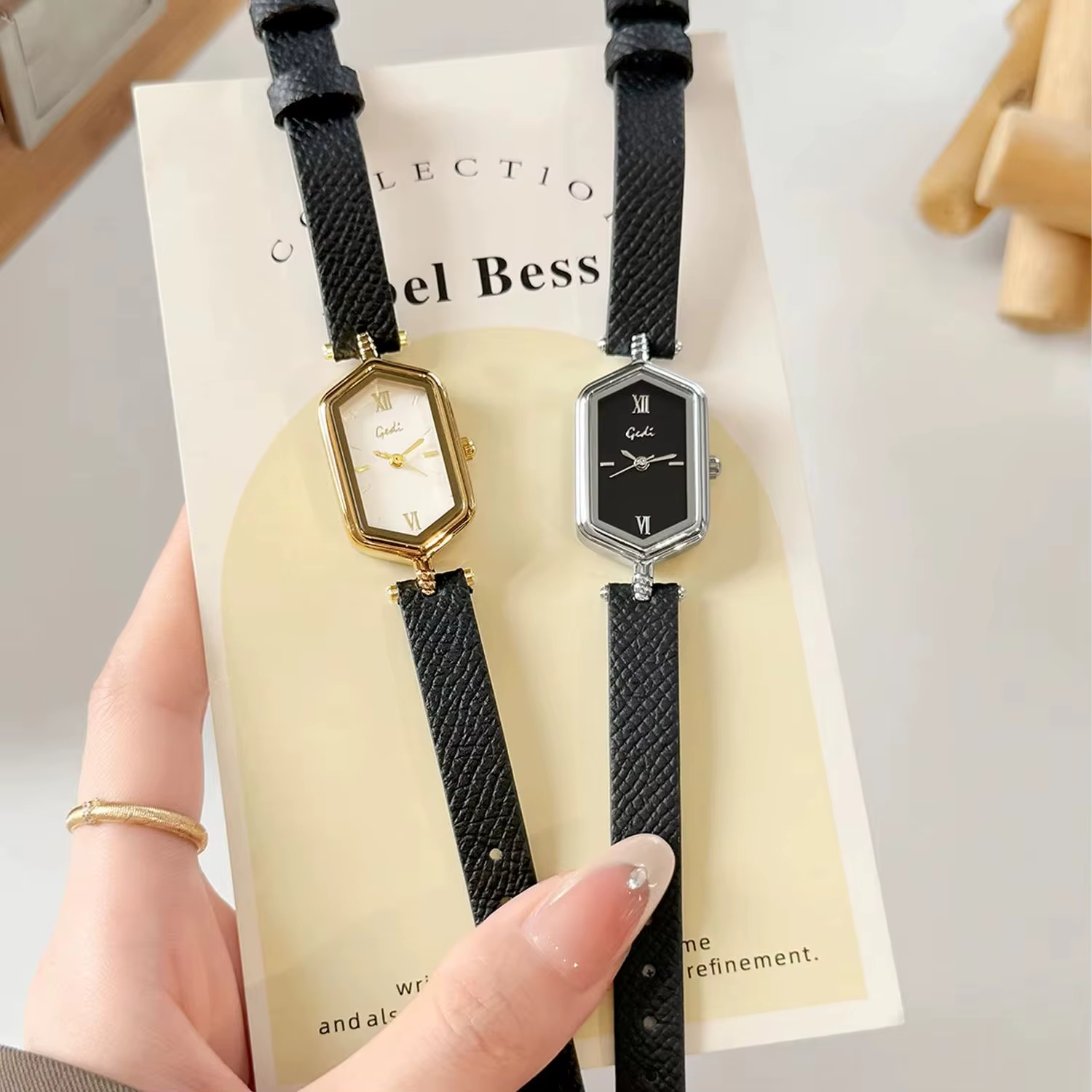 Montre hexagonale vintage pour femme, bracelet en cuir, chiffres romains minimalistes, montre-bracelet à quartz, petite montre, décontractée, pour tous les jours, montres habillées