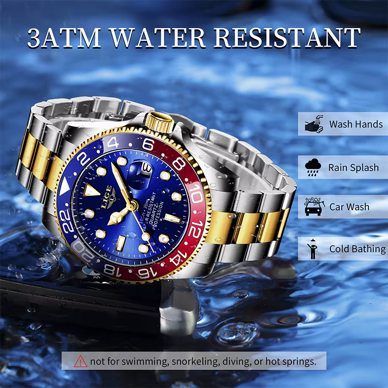LIGE 2025 nouvelle montre pour hommes lumineux en acier inoxydable affaires quartz horloge de luxe montres étanches