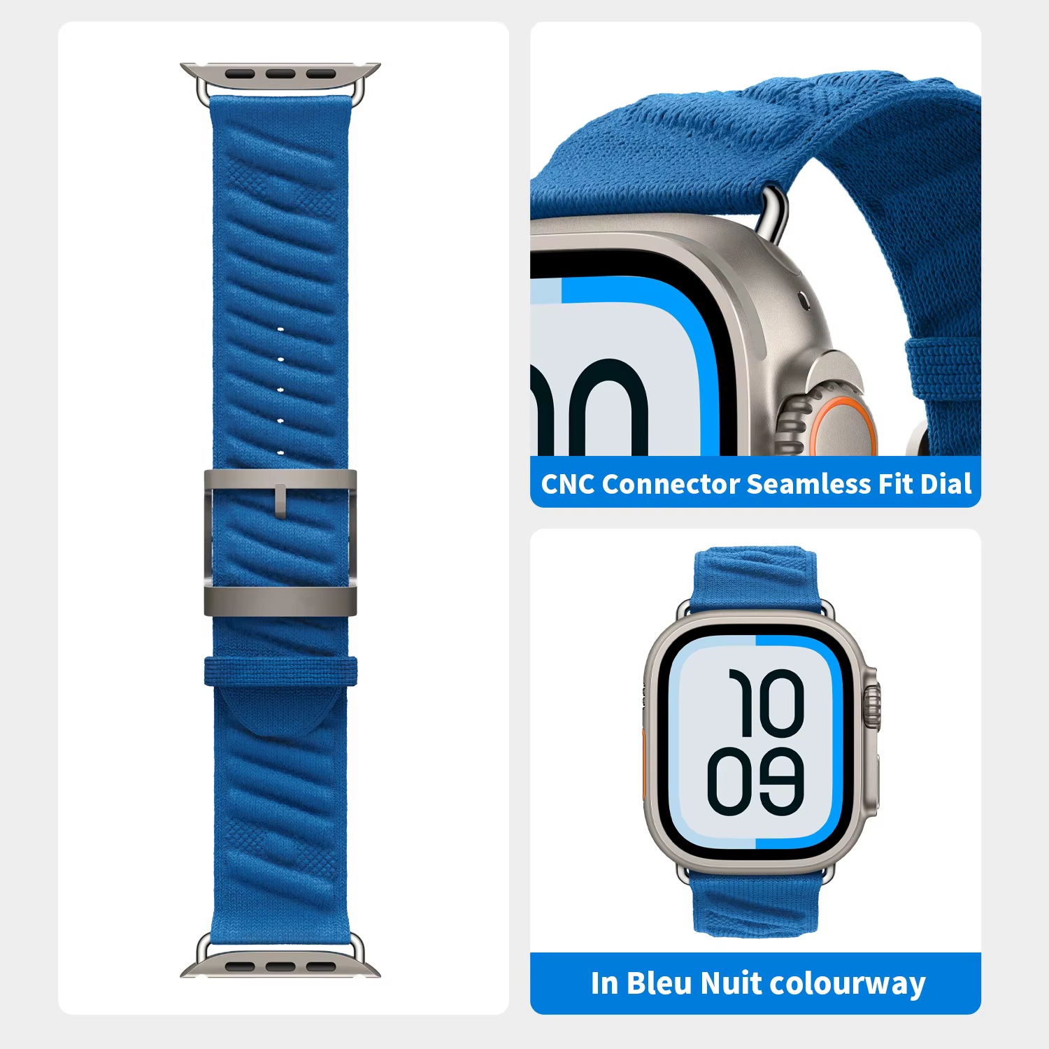 Kebitt En Mer Bleu Nuit bracelet Iwatch à tour unique pour Apple Watch Ultra2 10 9 8 7 6