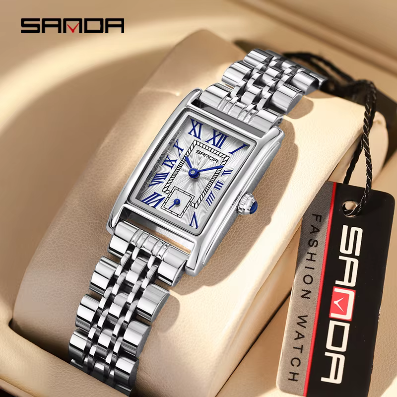 SANDA 1116 nouvelle femme montre Bracelet de luxe mode affaires en cuir acier Quartz montres pour femmes cadeau Relogio Mujeres