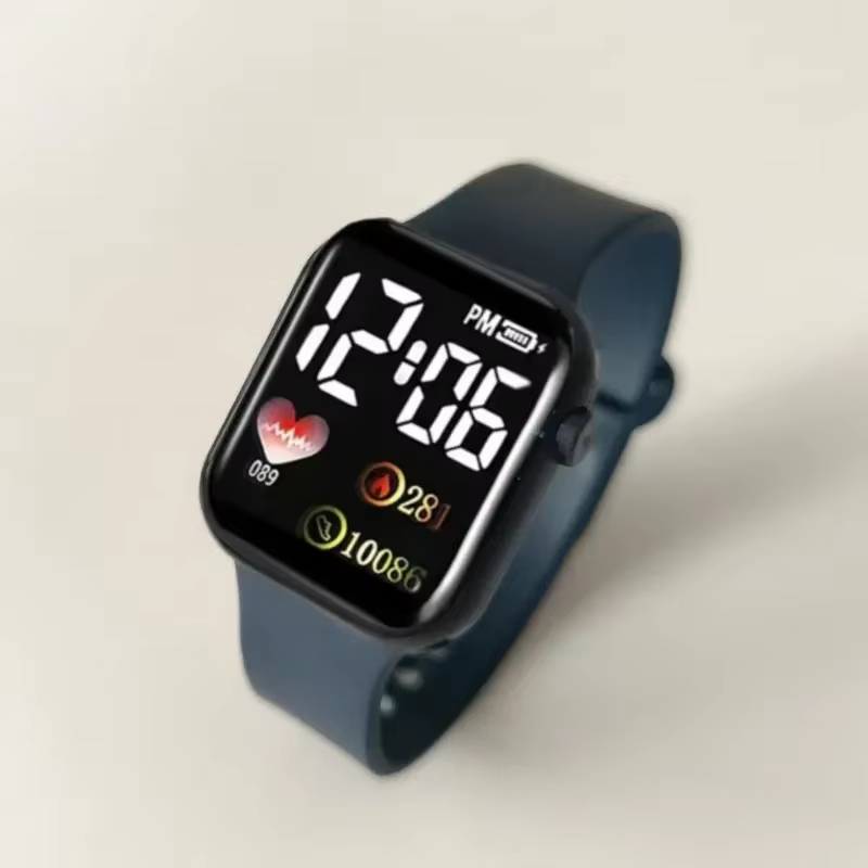 Montre électronique LED carrée arc-en-ciel pour étudiants