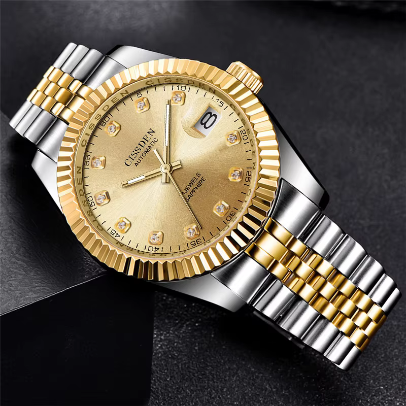 Montre-bracelet mécanique automatique en acier inoxydable pour homme