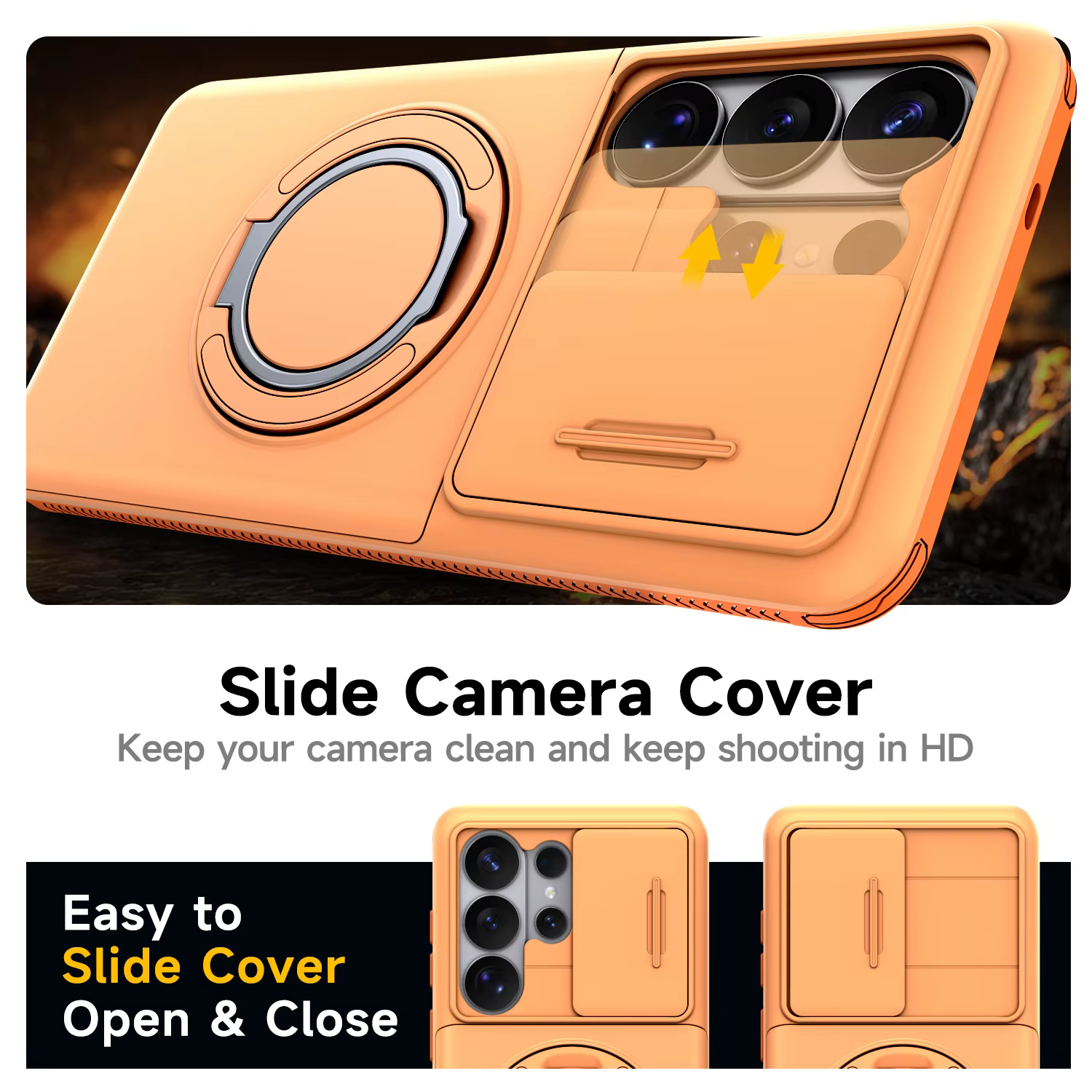 Étui de protection robuste pour Samsung Galaxy S26 S25 S24 S23 S22 Ultra Plus S25FE S24FE avec anneau de protection pour caméra coulissante et porte-cartes intégré