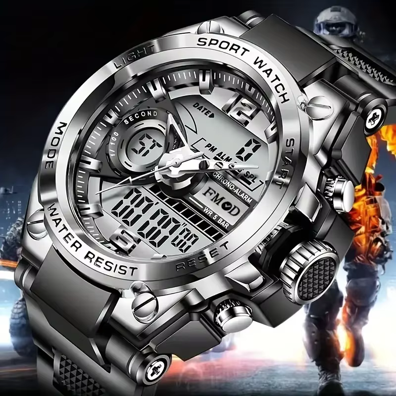 Montre-bracelet militaire numérique en acier pour hommes