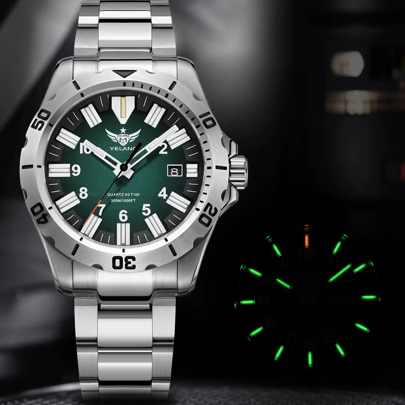 YELANG V1036S 42mm hommes montre à Quartz lumineux 10 ans Lithium suisse RONDA 715-Li mouvement 30ATM 300m étanche Style militaire