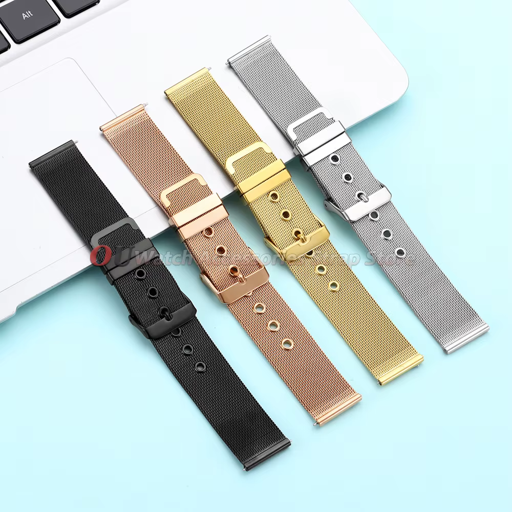 Bracelet de montre en maille de 0.4mm, 18mm, 20mm, 22mm, en acier inoxydable, bracelet milanais pour Omega, Seiko, Swatch, pour hommes et femmes