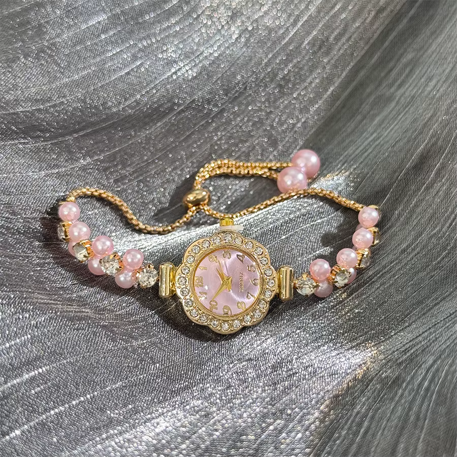 Montre à Quartz pour femmes, Bracelet ouvert en perles à Double rangée, boîtier incrusté de diamants, échelle de chiffres arabes