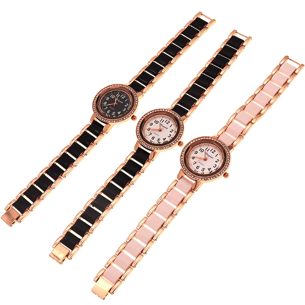 Montre-bracelet à quartz en or rose pour femme