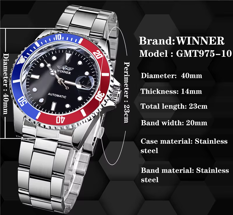 WINNER 002 montre-bracelet mécanique automatique pour hommes aiguilles lumineuses Date mode acier inoxydable et bracelet en cuir horloge cadeaux