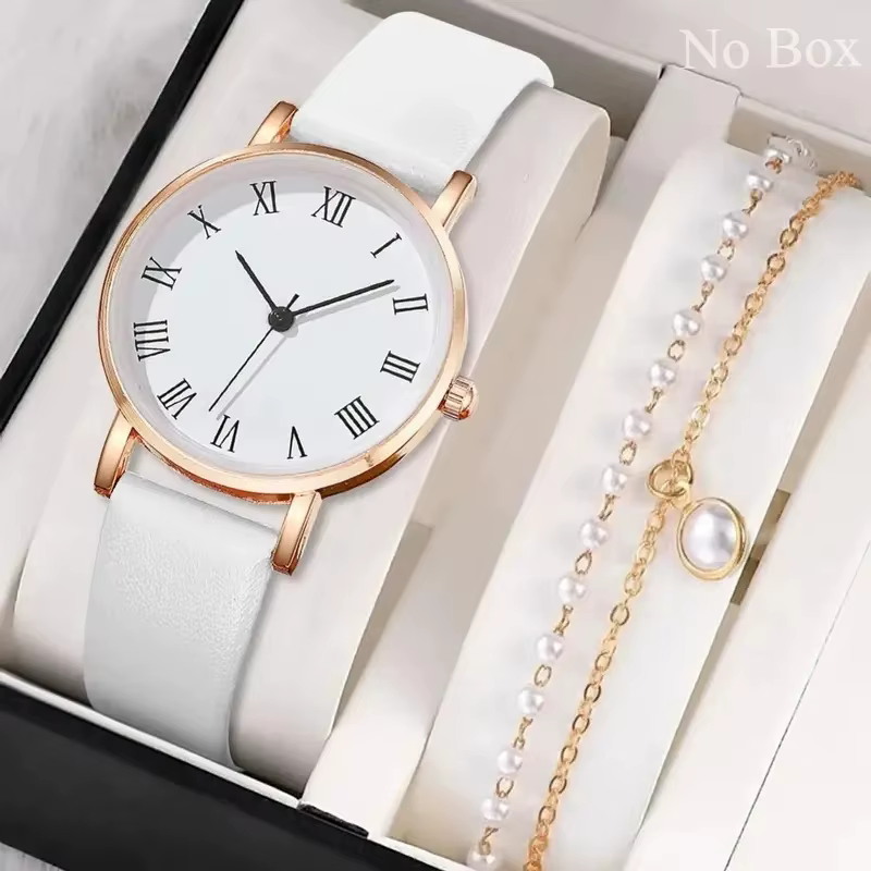 Montre à quartz analogique brillante en cuir PU pour femme