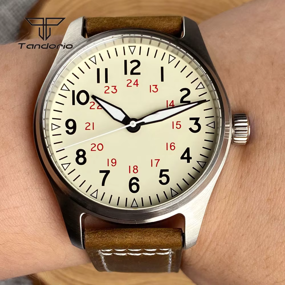 Tandorio 39mm pilote montre automatique de plongée pour hommes AR saphir Miyota8215/PT5000 Movt montre-bracelet mécanique en acier 20BAR vert Lume