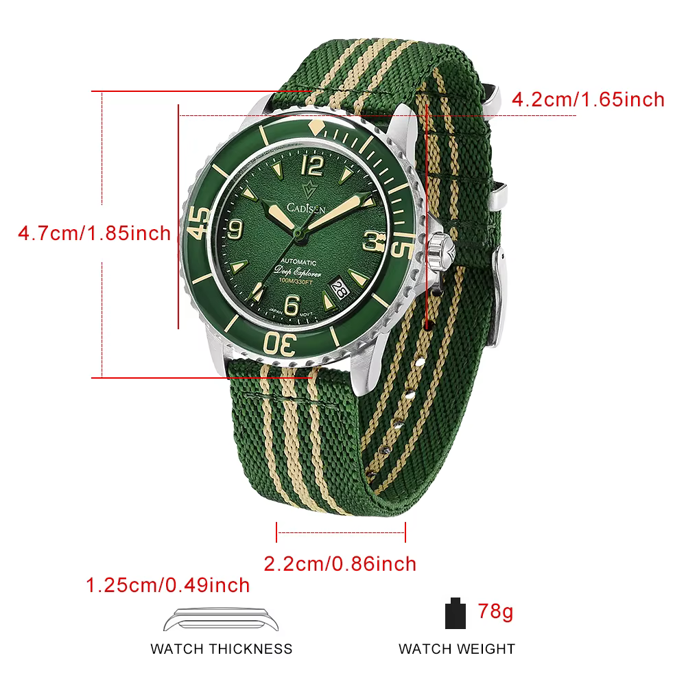 Montre mécanique automatique CADISEN Deep Explorer 2026 verte