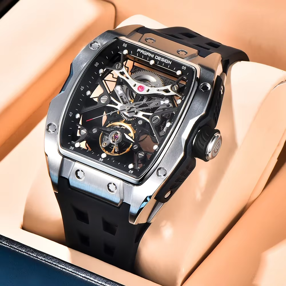 2025 nouveau design pagani montre squelette haut de gamme pour hommes starp en caoutchouc étanche lumineux tendance de