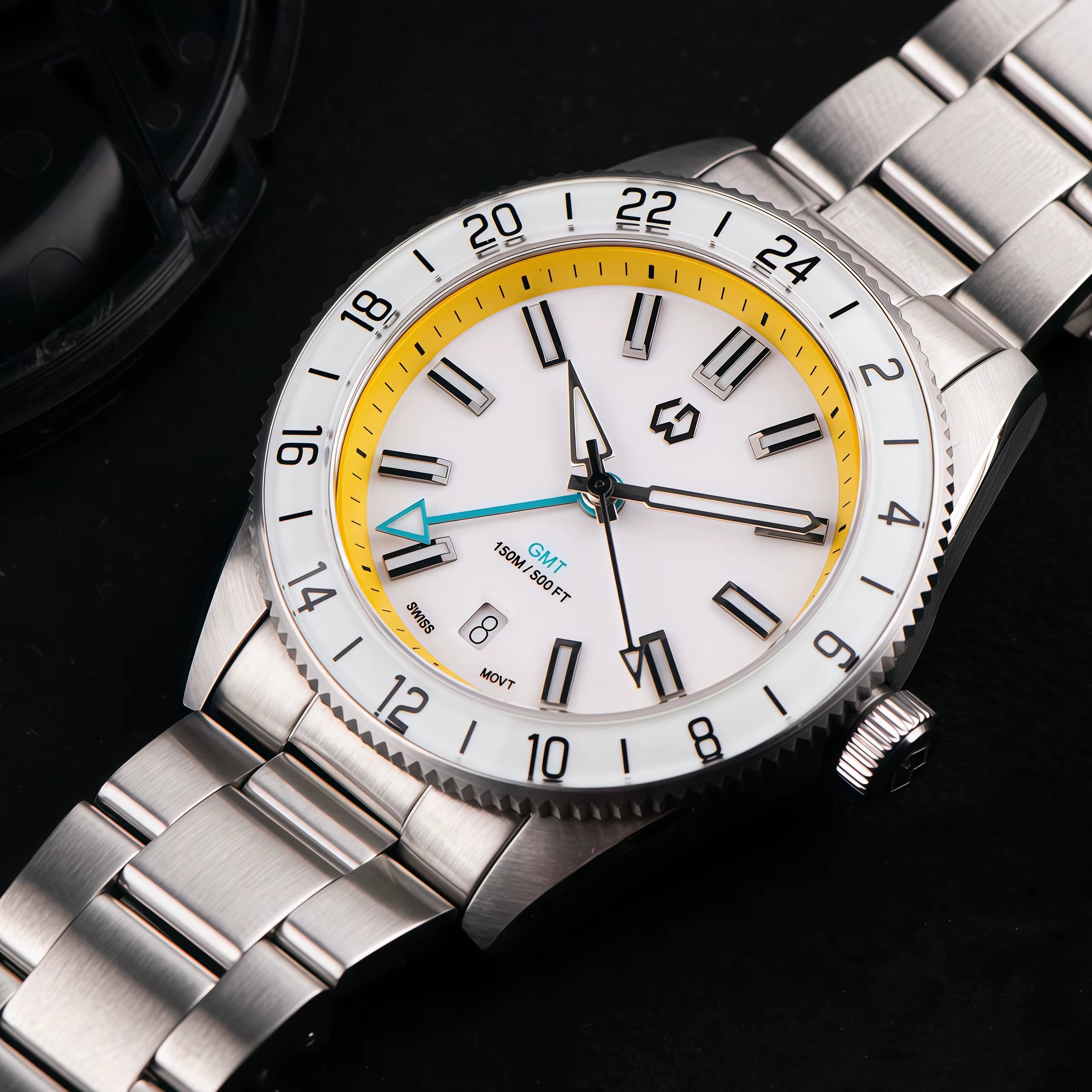 Nouvelle montre automatique pour homme mouvement suisse à Quartz BGW9 lunette lumineuse 4 broches GMT 150 mètres