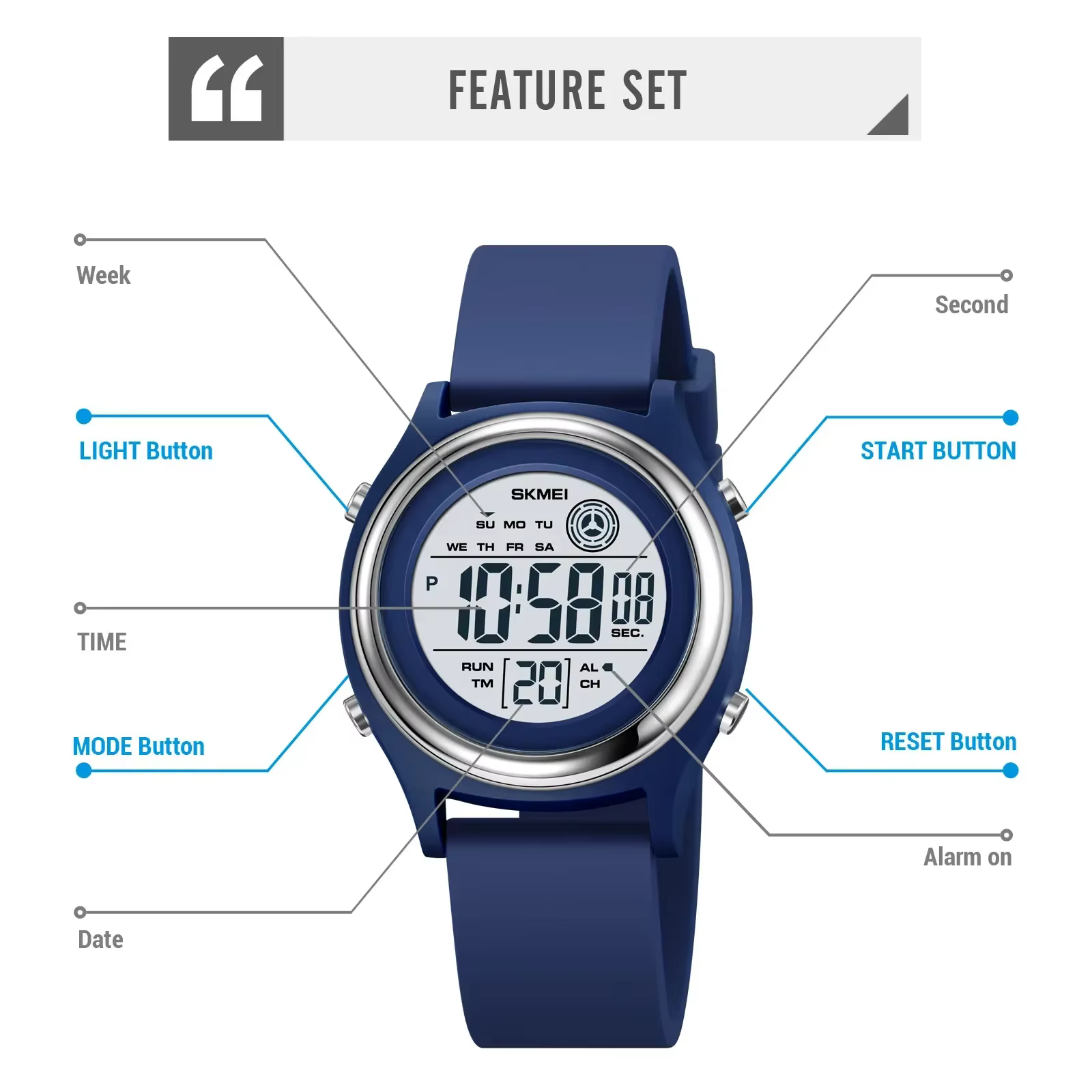 SKMEI femmes chronomètre dame montre-bracelet 50M étanche antichoc reloj mujer mode rétro-éclairage affichage compte à rebours montres numériques