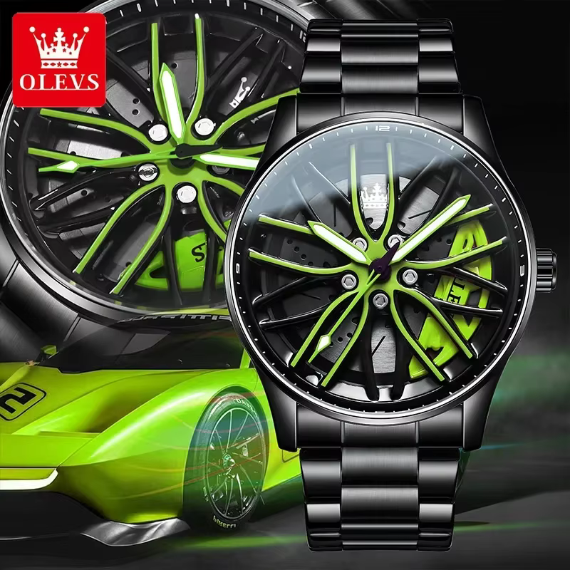 Montres OLEVS pour hommes 360 ° Montre-bracelet à quartz pour homme en acier inoxydable