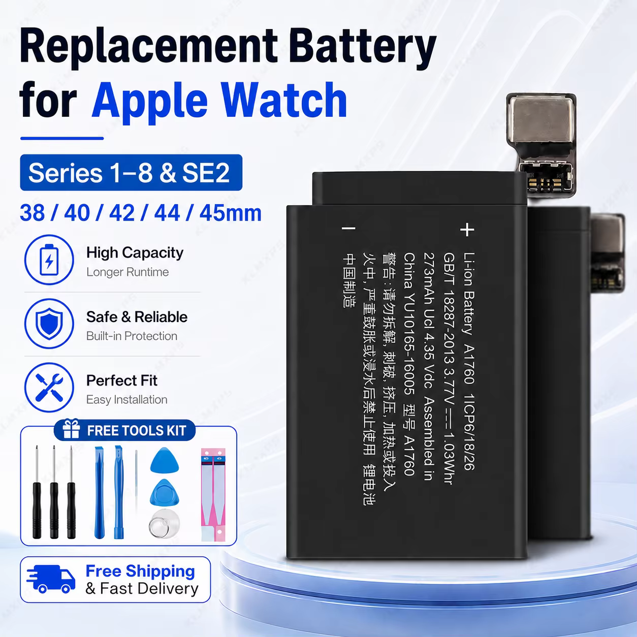 Batterie de remplacement pour Apple Watch Series 1/2/3/4/5 SE2 38/40/42/44/45MM iWatch