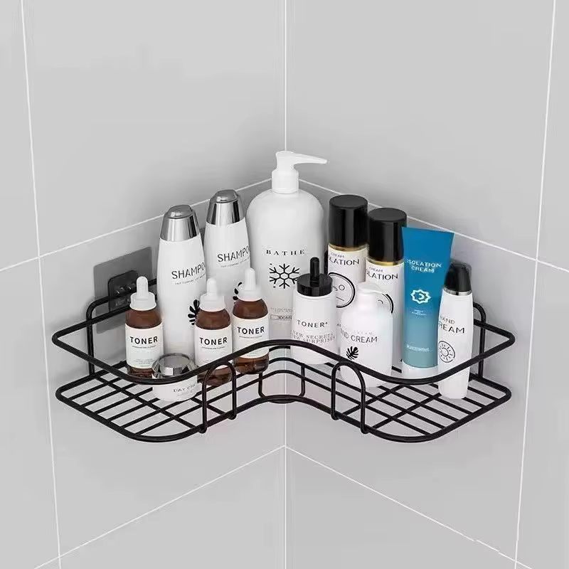 Étagères de rangement d'angle de salle de bains, support mural pour shampoing, panier de vidange de douche en fer, organisateur sans poinçon, accessoires de bain