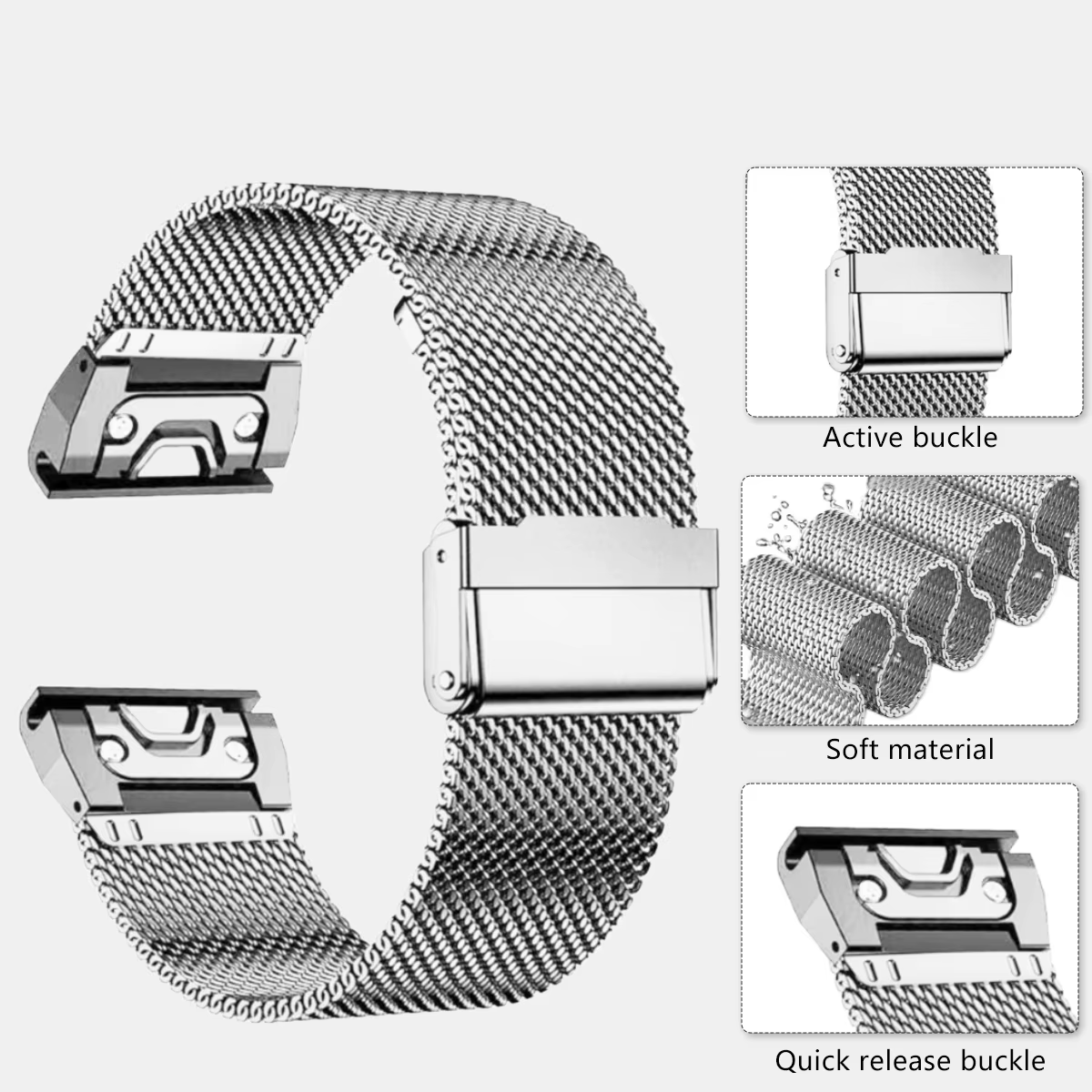 Bracelet de montre en maille milanaise en acier inoxydable