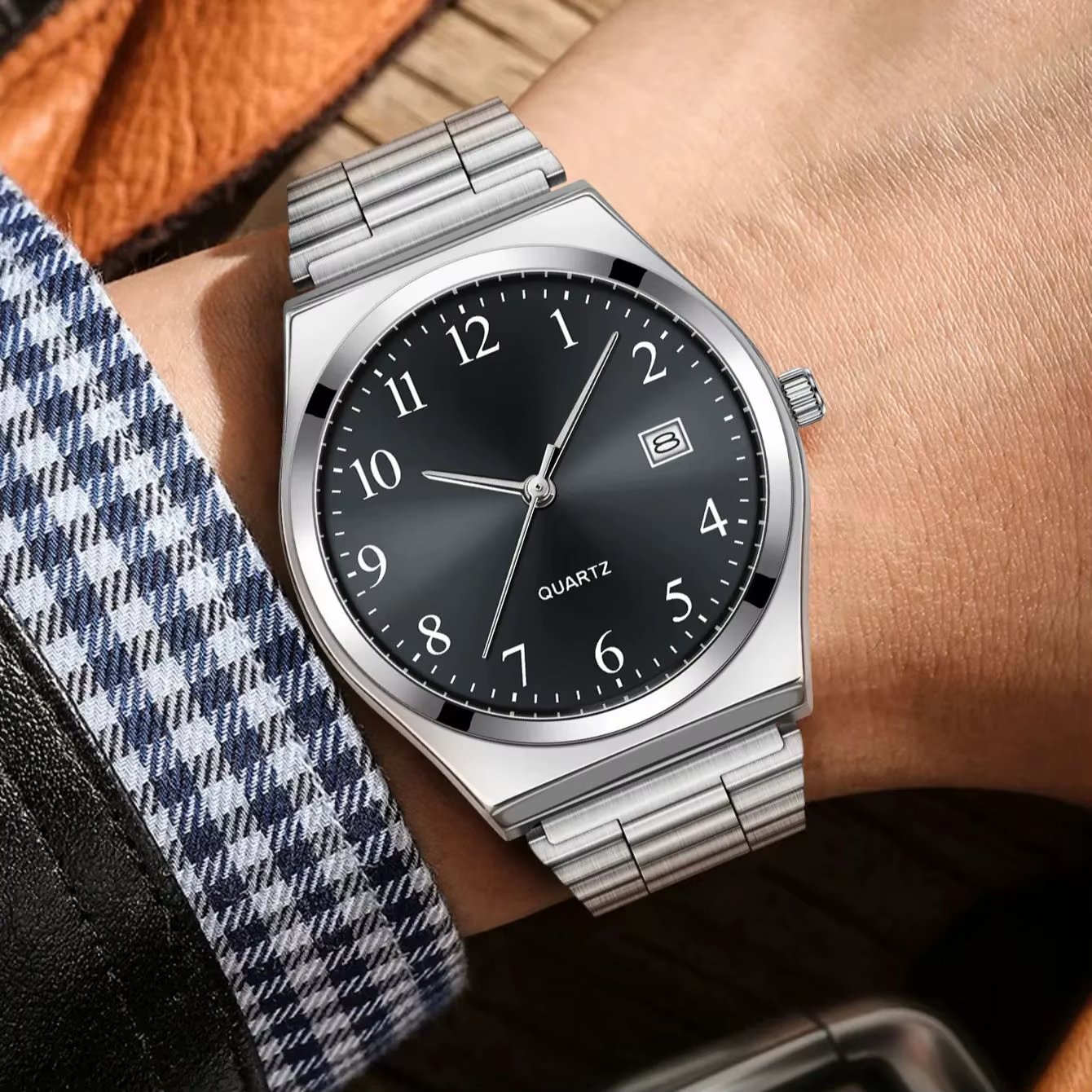 LUCKY FOX – Montre-bracelet élégante et minimaliste en acier inoxydable avec cadran noir – Cronométrage précis pour tous les jours