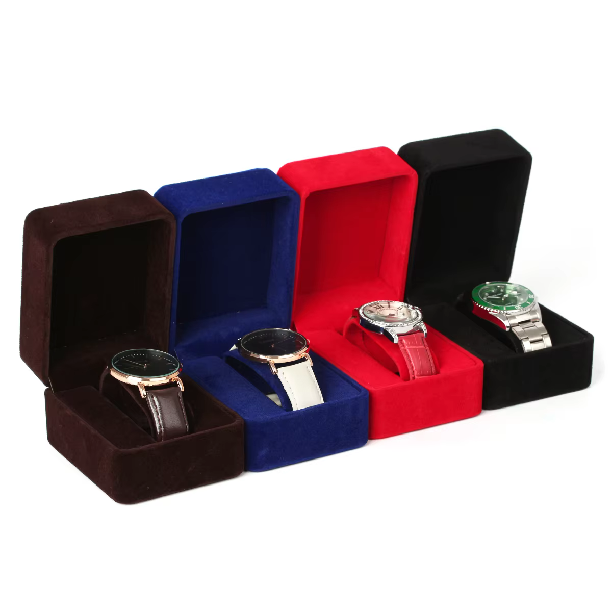 Boîte de montre en velours à coins ronds pour montre connectée