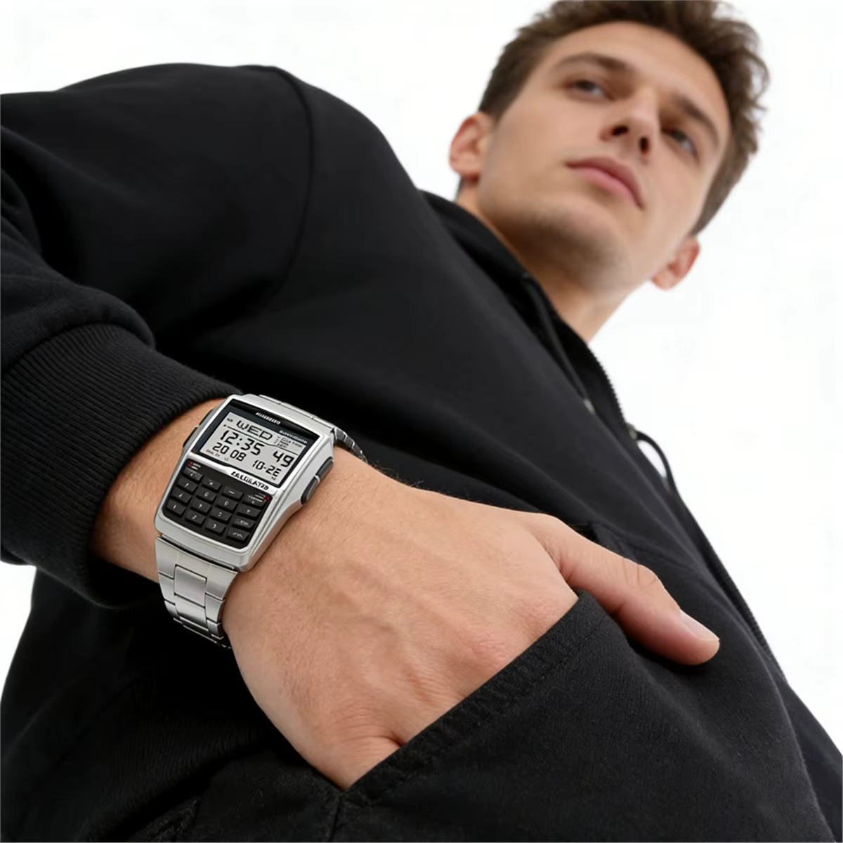 (DT80) Montre calculatrice en acier inoxydable